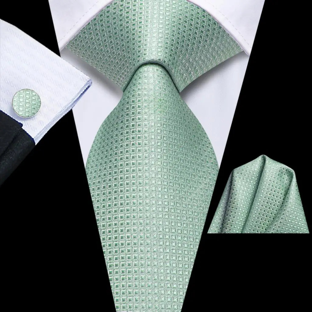 Gravata de presente para homens 2023 nova sálvia verde xadrez marca de moda festa de casamento gravata acessível abotoaduras atacado hi-tie designer