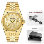 Megir relógio de quartzo estilo simples para homens, relógio de pulso analógico de negócios da moda com pulseira de aço inoxidável, data, mãos luminosas