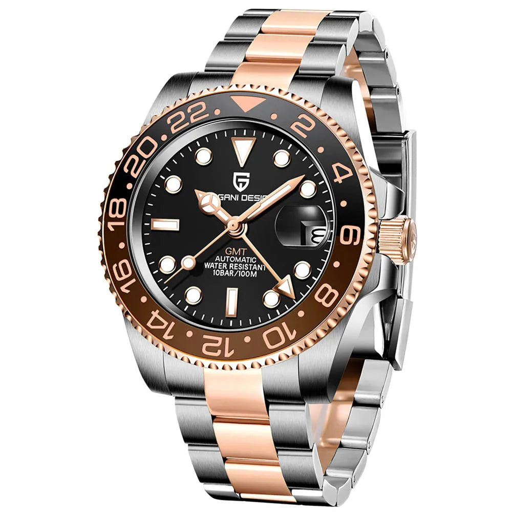 Pagani design 40mm nh34 relógio mecânico totalmente automático masculino luxo vidro safira 40mm cerâmica gmt relógio 100m à prova dwaterproof água