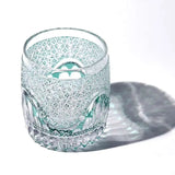 Japonês superior edo kiriko mão escultura cristal uísque vidro verde crisântemo onda do mar brandy licor snifter copo de vinho drinkware