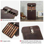 Estojo De Couro De Couro Portátil Para Charuto, Humidor De Luxo, Acessórios De Fumar, Fivela De Latão, Compartimentos De Armazenamento, 3 ou 6 Slots