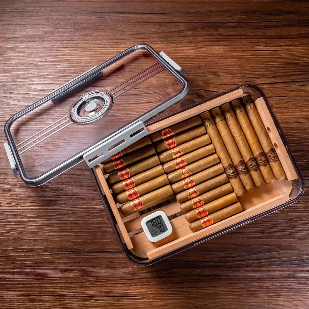 Humidor de charutos caixa de madeira de cedro selado transparente dupla camada hidratante higrômetro multifuncional caso grande capacidade 100 peças