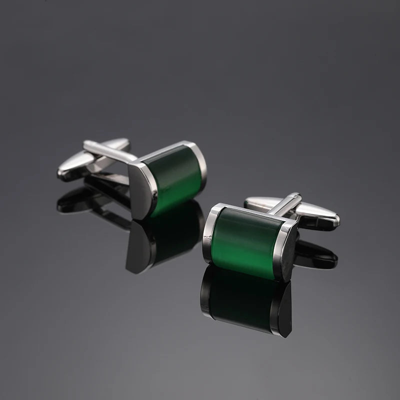 Abotoaduras curvas redondas de zircão para homens, acessórios elegantes, camisa francesa, material verde, atacado