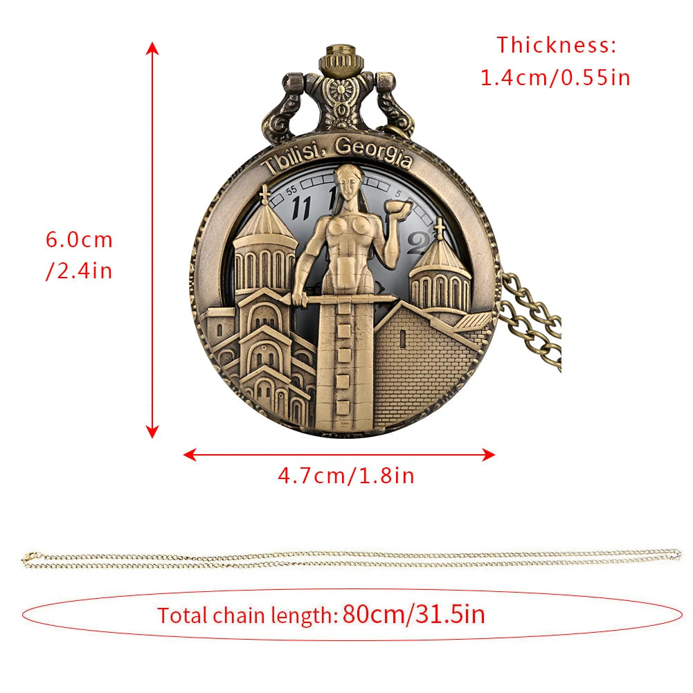Tbilisi-Quartzo Oco Design Relógio De Bolso, Colar De Bronze, Pingente Fob Relógio, 80cm, 38cm Gancho Corrente, Relógio Retro
