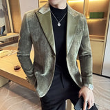 Emenda de couro pescoço moda terno jaqueta luxo negócios masculino fino ajuste social formal blazers casacos casamento noivo smoking 5xl-m