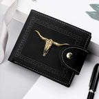 Nova carteira masculina curta multi-função slot para cartão metal touro etiqueta carteira de luxo zíper designer pequena carteira fina