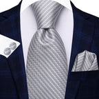 Conjunto clássico de gravata de seda masculino, gravata, listrada azul bordô, lenço elegante, abotoaduras, moda luxo, 3 peças