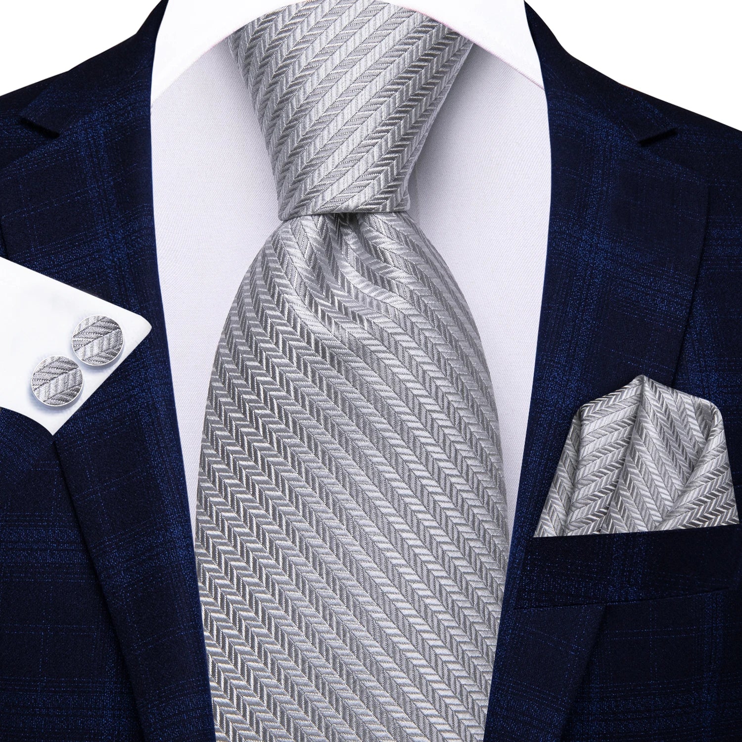 Conjunto clássico de gravata de seda masculino, gravata, listrada azul bordô, lenço elegante, abotoaduras, moda luxo, 3 peças