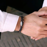 Noter minimalista masculino pulseira artesanal de couro trançado braclet homme aço inoxidável magentic fecho lazer acessórios pulsera