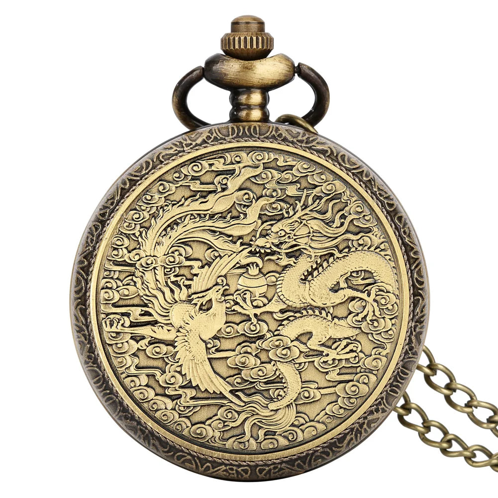 Vintage bronze chinês retro tai chi fofoca banish mau sorte relógio de bolso de quartzo colar pingente melhor amigo amizade jóias