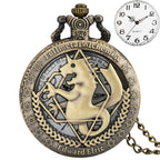 Vintage preto fullmetal alchemist relógio de bolso quartzo steampunk popular edward elric colar corrente fãs cosplay anime relógios