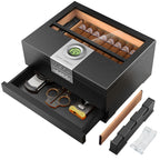Umidificador de caixa de charuto com higrômetro e umidificador, caixa de madeira de cedro com gaveta, divisor, medidor de comprimento, presente de caixa de umidificador de mesa