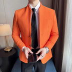 Waffle novo chinês gola alta terno casacos masculino fino ajuste negócios casual moda ternos jaqueta formal social baile de formatura festa smoking