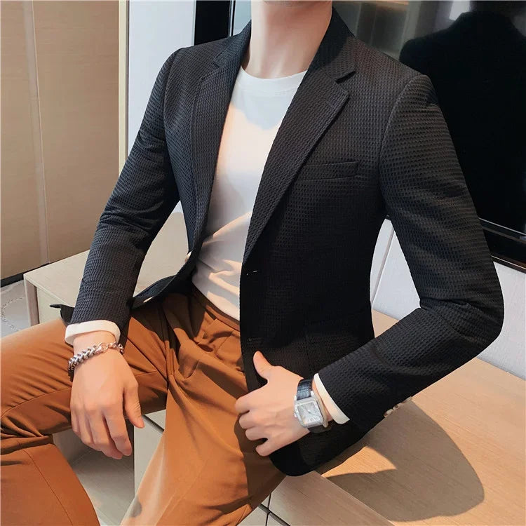Plus size 4xl-m outono novo terno waffle jaqueta masculina dois botões fino ajuste negócios casual blazers homme formal noivo baile de formatura smoking