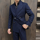 (Jaquetas + calça) moda duplo breasted design masculino terno estilo italiano luxo elegante negócios social vestido de casamento terno grosso 2 peças