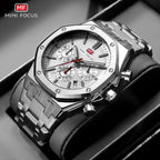 Mini foco novo relógio de quartzo de negócios para homens moda à prova dwaterproof água cronógrafo relógio de pulso luminoso com pulseira de aço inoxidável data