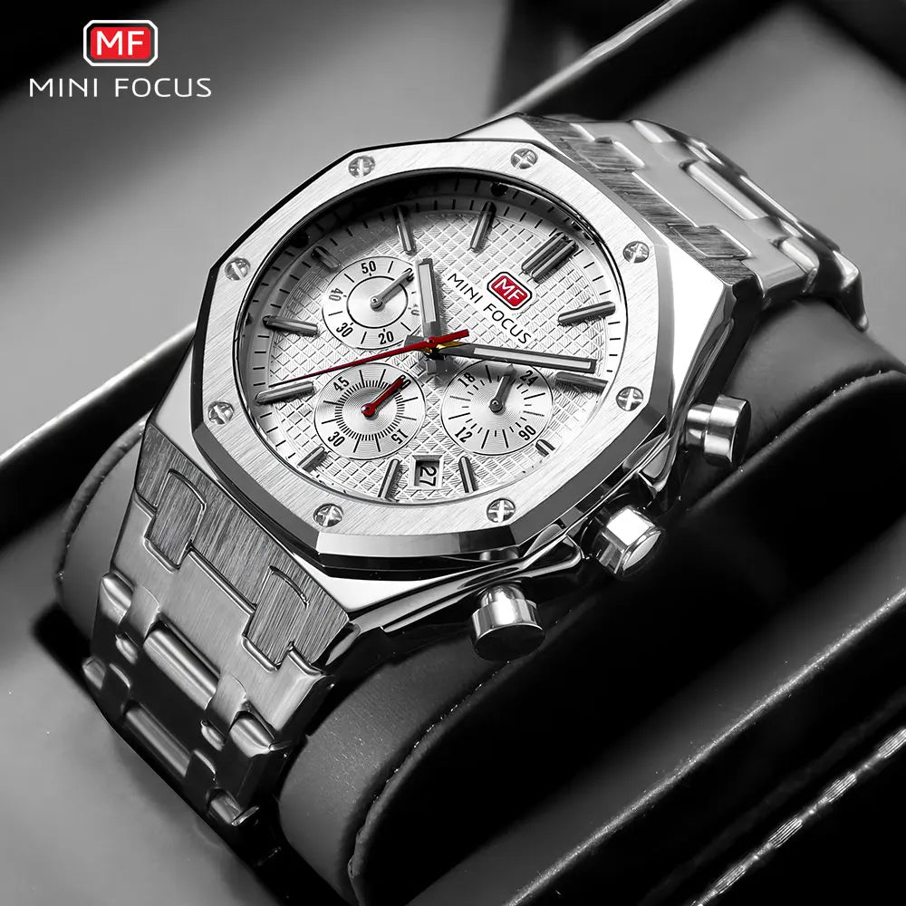 Mini foco novo relógio de quartzo de negócios para homens moda à prova dwaterproof água cronógrafo relógio de pulso luminoso com pulseira de aço inoxidável data