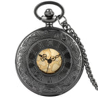 Preto numerais romanos relógio de bolso de quartzo masculino feminino preto oco caso steampunk vintage pingente colar melhores presentes para homens