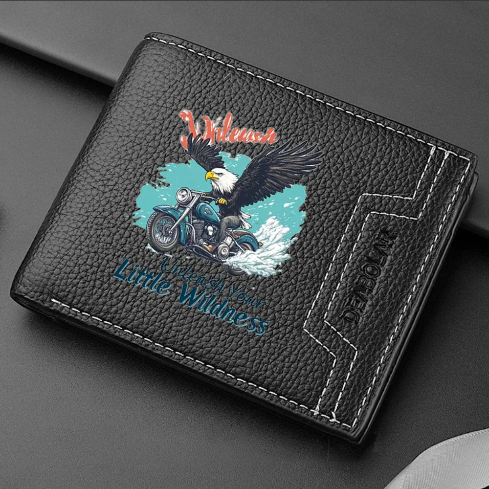 Carteira masculina de couro PU com tecelagem de lichia - porta cartão de crédito curto com vários slots com estampa de desenho animado - dinheiro e cartões