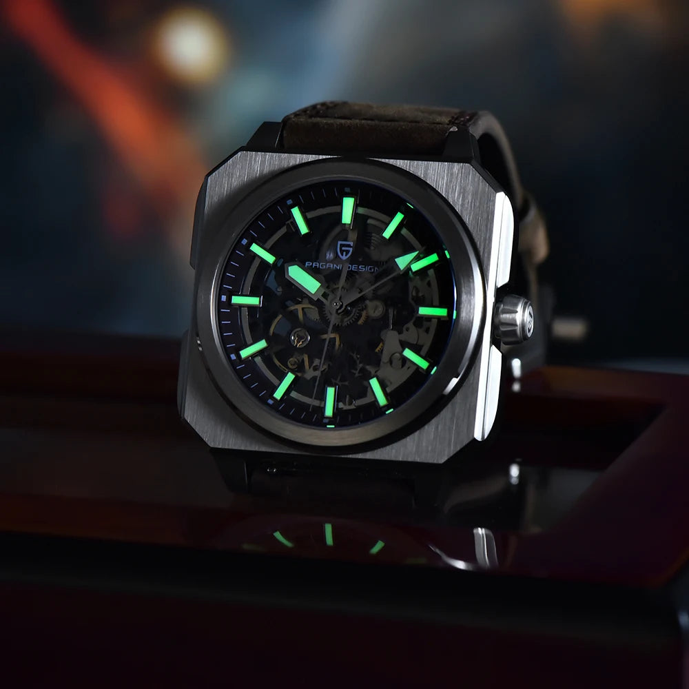 Pagani design 2024 novo 38mm bloco volante luminoso oco dial 50m à prova dwaterproof água casual masculino relógio mecânico automático