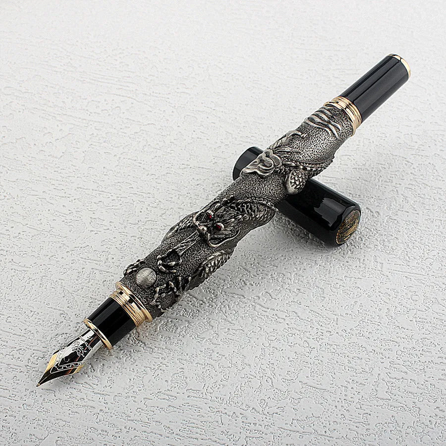 Jinhao Caneta-tinteiro com EF e F Nib, Escultura estereoscópica, Presente da escrita, Dragon Year Limited