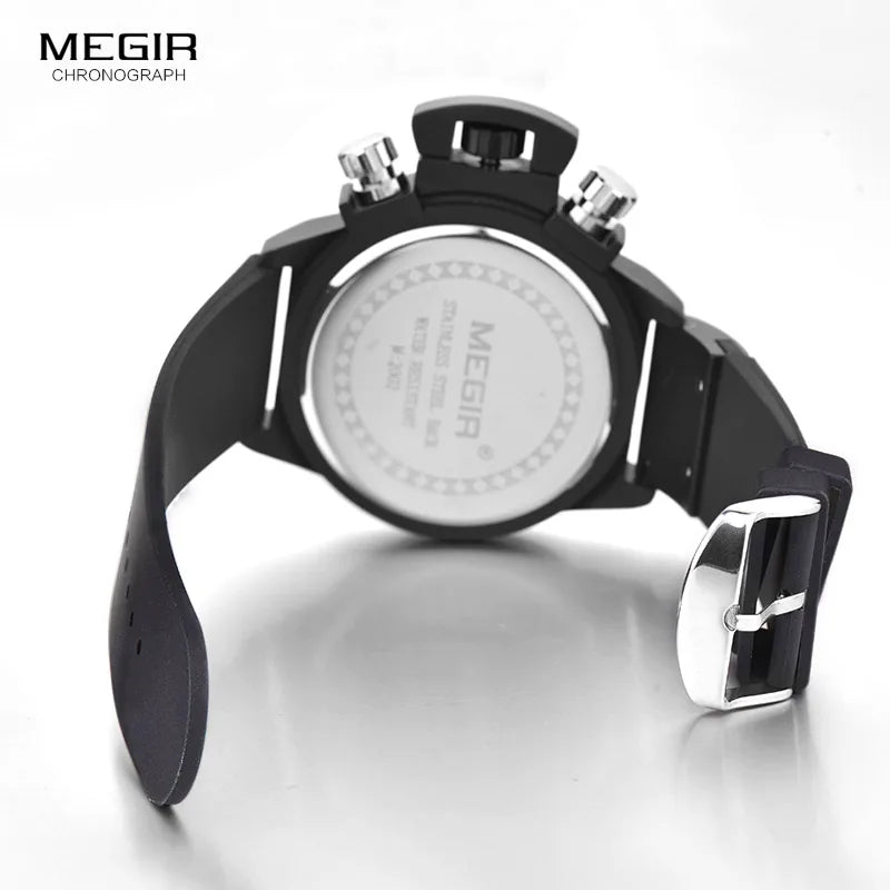 Megir moda masculina pulseira de silicone esporte quartzo relógios de pulso analógico display cronógrafo relógio preto para homem com calendário 2002