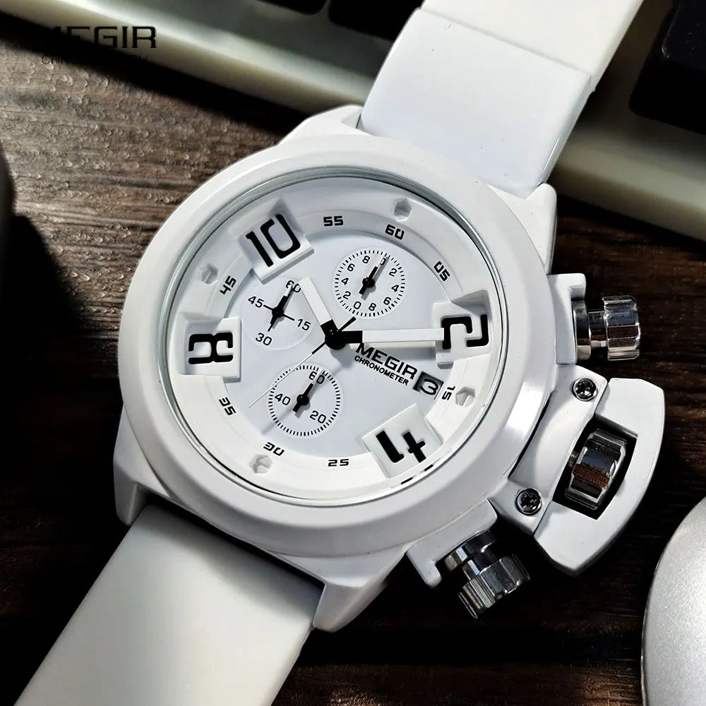 Megir moda masculina pulseira de silicone esporte quartzo relógios de pulso analógico display cronógrafo relógio preto para homem com calendário 2002