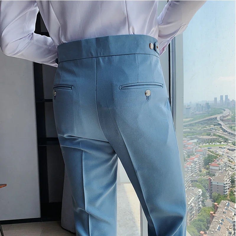 Calça de terno de cintura alta monocromática estilo britânico masculina, calça formal de negócios, calça escritório casual fina, alta qualidade, nova, 2022
