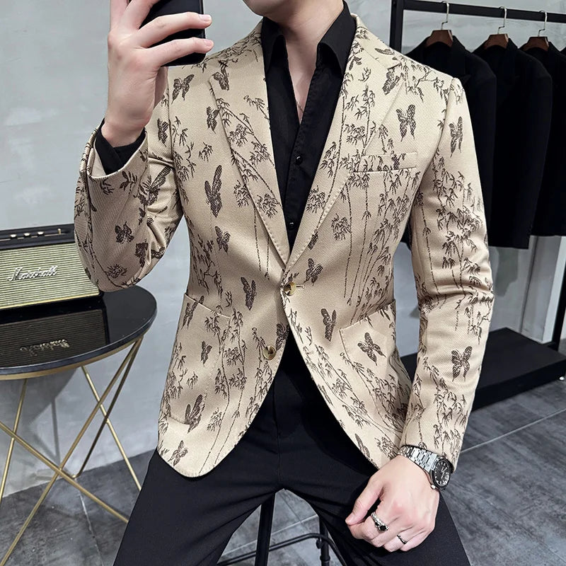 Jaqueta slim fit estampada de luxo masculina, casaco casual, rabo de rabo-de-rabo, festa social, alta qualidade, nova moda, outono, 4XL-M, 2022