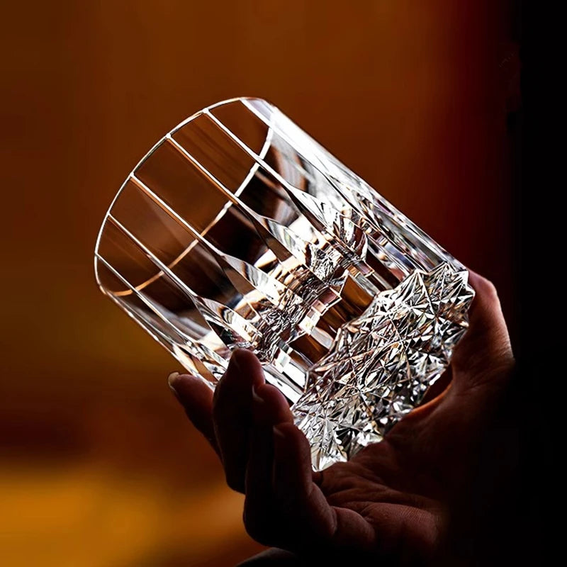 Corte de diamante asterismo mão escultura cristal antigo vidro grosso pesado clássico uísque pedras copo vinho cerveja tumbler lowball