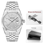 Megir relógio de quartzo estilo simples para homens, relógio de pulso analógico de negócios da moda com pulseira de aço inoxidável, data, mãos luminosas