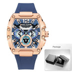 MEGIR-Relógio quartzo impermeável masculino, verde dourado, pulseira de silicone, cronógrafo, relógio de pulso com data, ponteiros luminosos, moda desportiva