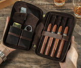 Caso de viagem de charuto de couro genuíno da família de contato titular masculino com cortador mais leve bolso umidificador caixa acessórios charuto presente conjunto