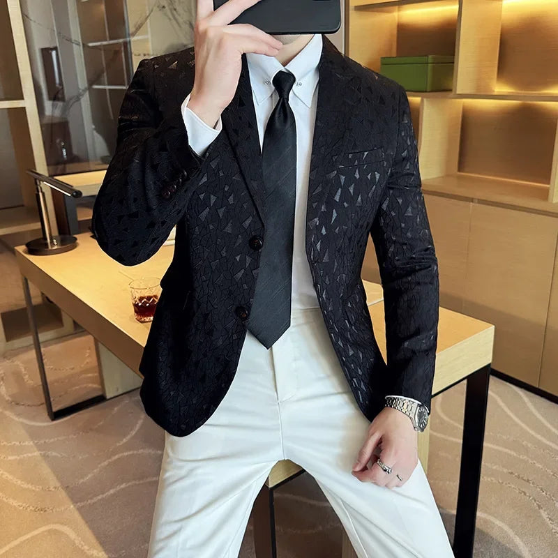 2024 outono luxo jacquard terno jaquetas para homens moda negócios fino ajuste casual tailcoat formal casamento noivo vestido terno casaco