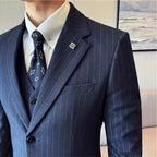 7xl-m (jaqueta + colete + calças) estilo italiano luxo listrado masculino festa smoking moda masculina casamento social fino ajuste terno 3 peça conjunto