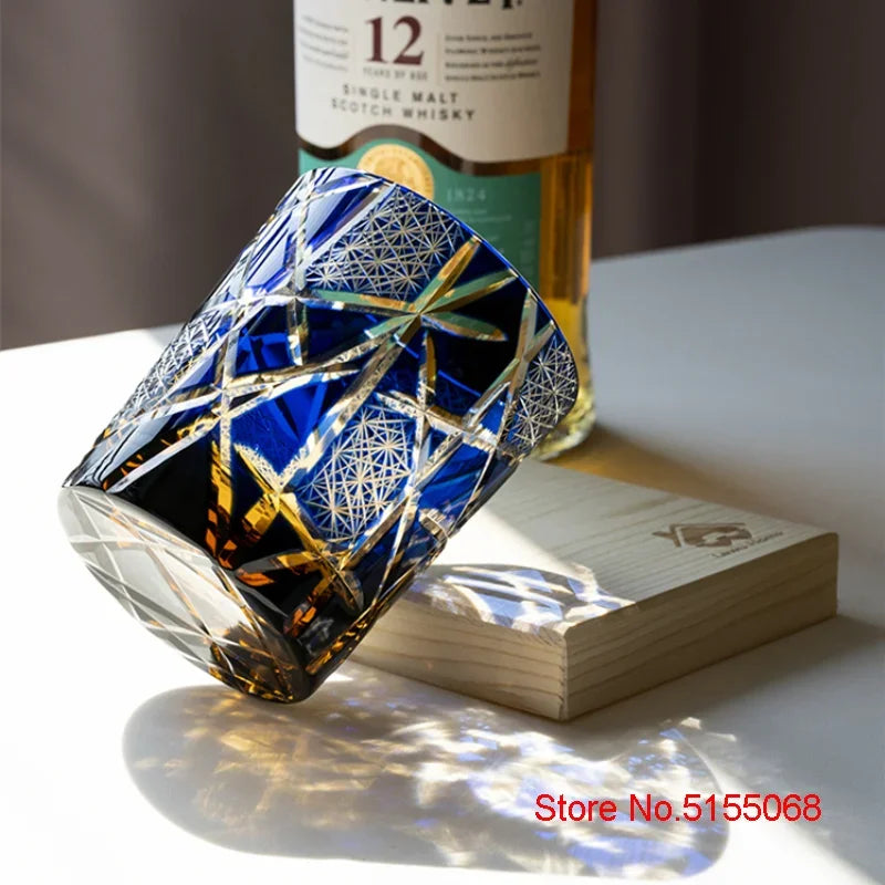 Japonês Real Especial Retro Vinho Copo, Corte Da Mão, Piscando Relâmpago Design, Âmbar Whisky Vidro, Caixa de Presente High End, Edo Kiri