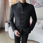 Estilo chinês gola alta terno jaqueta para homens de alta qualidade dos homens fino ajuste casual vestido de casamento social casaco roupas masculinas