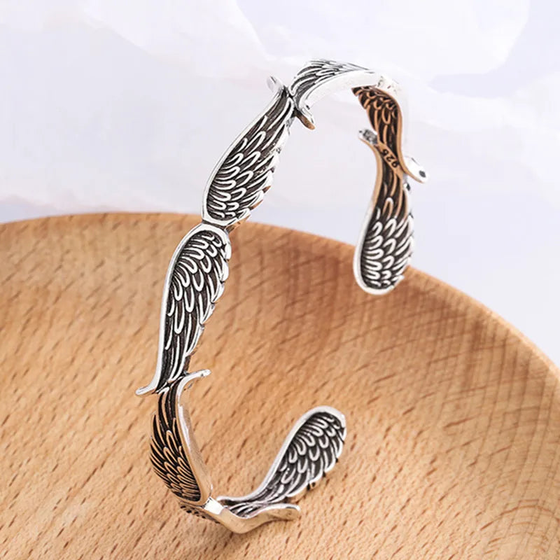 Nova moda asas de anjo pulseiras 925 prata esterlina jóias retro thai prata personalidade requintado abertura pulseiras tyb125