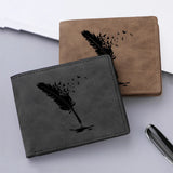 Nova carteira masculina premium com padrão de pena de anjo preto com vários slots para cartões, bolso para moedas, zíper, carteira rígida masculina