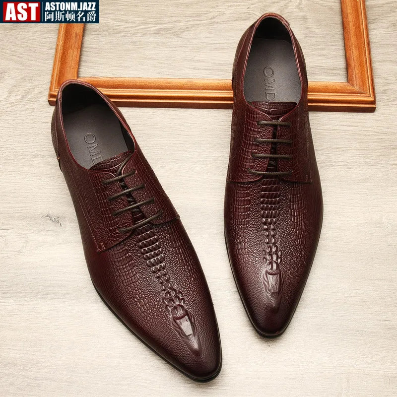 Sapato liso Oxford de couro genuíno masculino, preto, azul, padrão crocodilo, artesanal, sapatos formais, casamento, negócio, verão