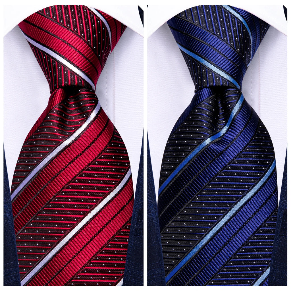 Hi-tie listrado borgonha azul preto masculino elegante gravata lenço abotoaduras 3 pçs conjunto moda clássico seda gravata de luxo para homem