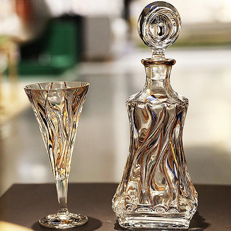 Conjunto De Vidro De Vinho Tinto Alto De Cristal, cristal Alto, uísque De Ouro