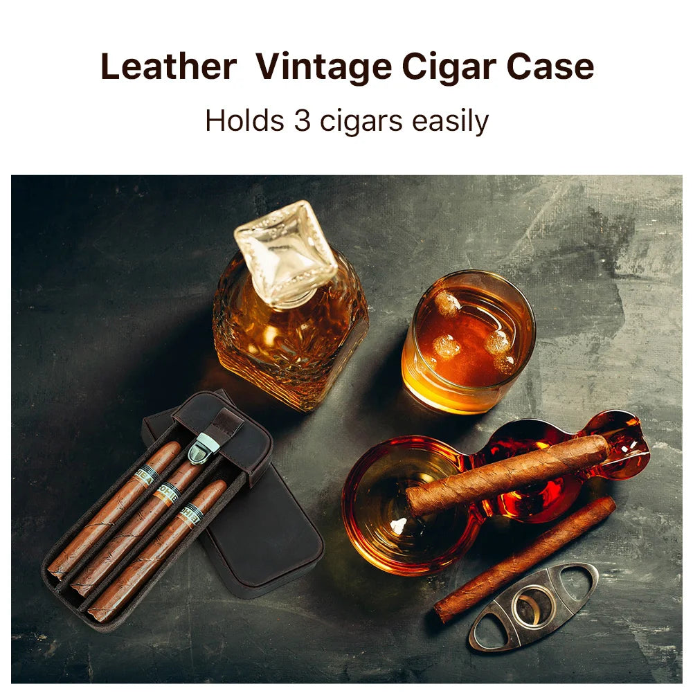 Caixa de charuto portátil de luxo com fivela de latão Humidor Cigar Box Estojo de couro para fumar Acessórios de armazenamento Compartimentos 3 ou 6 slots