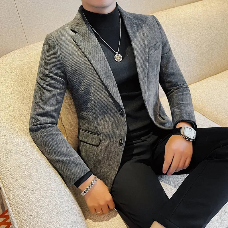 Estilo britânico cor sólida fino terno jaqueta masculina moda casual negócios blazers casacos de alta qualidade casamento social jaquetas elegantes