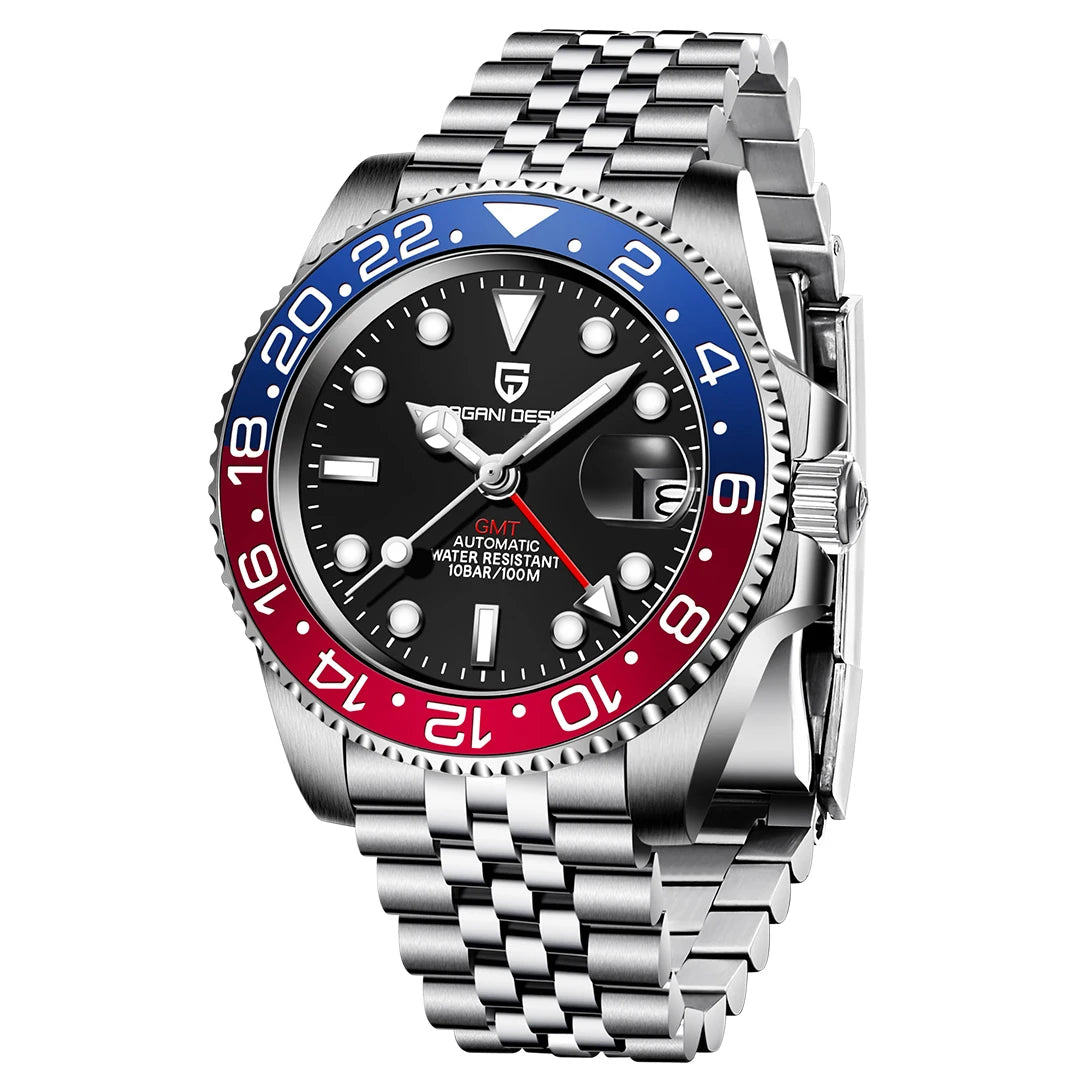 Pagani design 40mm nh34 relógio mecânico totalmente automático masculino luxo vidro safira 40mm cerâmica gmt relógio 100m à prova dwaterproof água