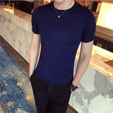 Qualidade superior verão fino manga curta malhas camiseta roupas masculinas 2024 cor sólida fino ajuste o-pescoço camiseta streetwear 3xl-m