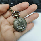 Pouco bronze coroa personagem retro design vintage relógios de bolso para homem com 80cm colar corrente arte antiga colecionáveis