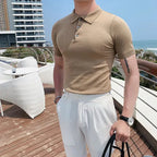 Camisa polo de manga curta Slim Fit masculina Polos de cor sólida, roupas formais de negócios casuais, novas marcas de moda, verão, 2022