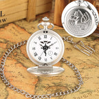 Vintage preto fullmetal alchemist relógio de bolso quartzo steampunk popular edward elric colar corrente fãs cosplay anime relógios