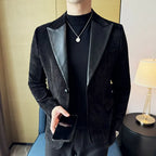 Emenda de couro pescoço moda terno jaqueta luxo negócios masculino fino ajuste social formal blazers casacos casamento noivo smoking 5xl-m